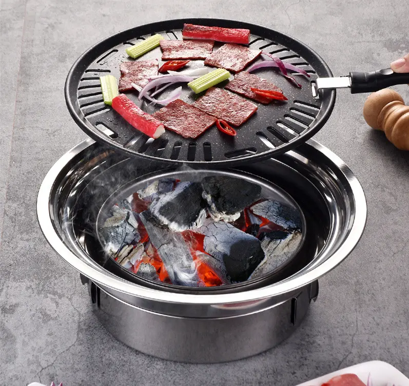 Korean Charcoal Barbecue Grill Edelstahl Antihaft-Grill Tablett Griller Tragbarer Holzkohle ofen für Camping im Freien Grill