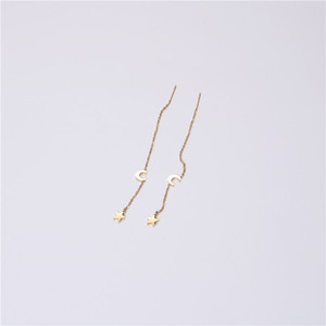 Pendientes de Acero Inoxidable Chapados en Oro 18K, Aretes Largos de Estrella Luna y Estrella Minimalista <span class=keywords><strong>Monn</strong></span> - Product Image 4