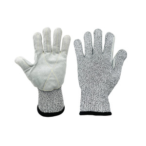 Anti-Cut Gloves <b>Level</b> 5 HPPE Cowhide Uncoated Construction Industry Metal Manufacturing Glass Industry Hand Protection - Product Image 2