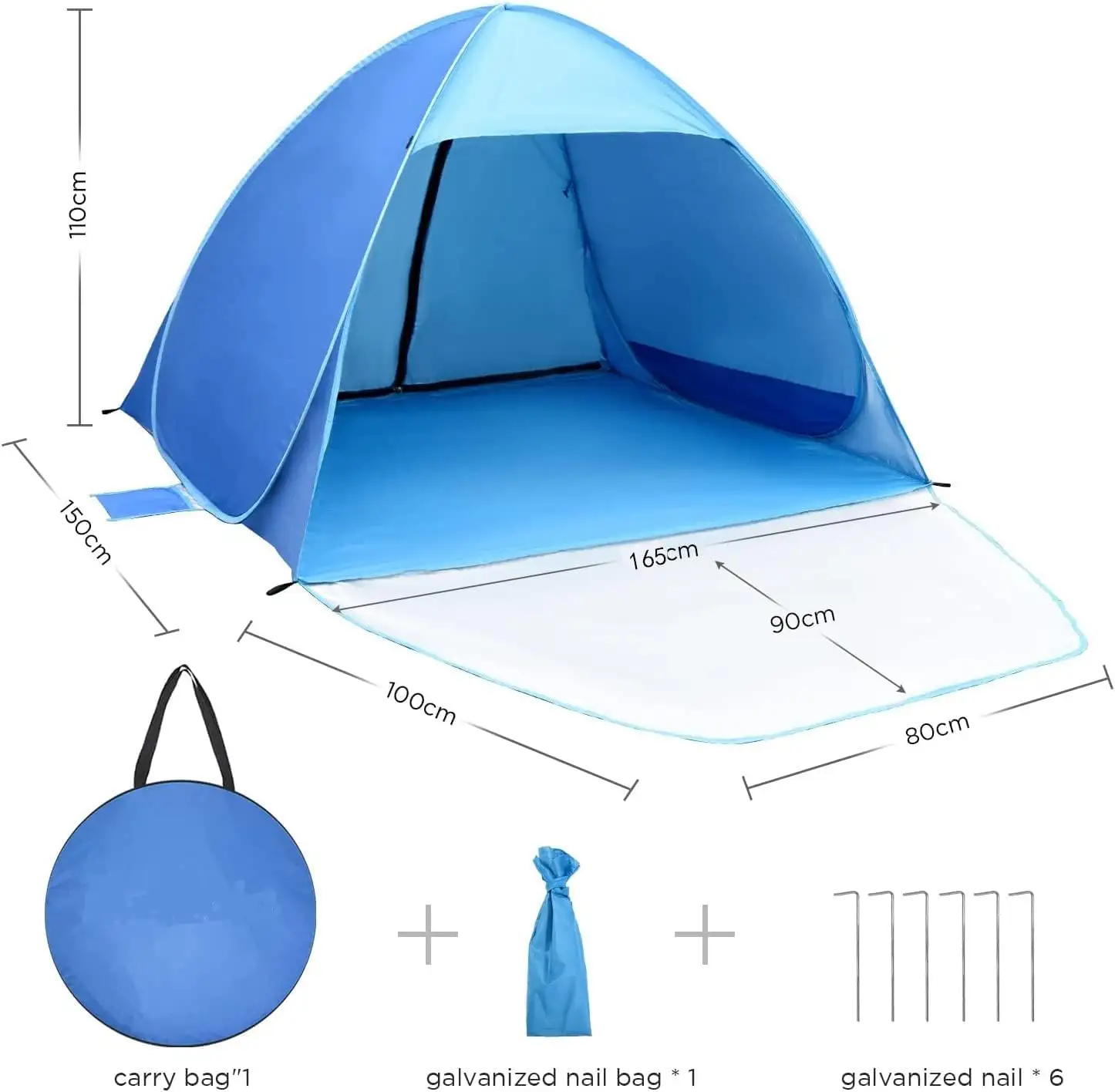 Tenda Pop Up untuk 3-5 orang, tenda pelindung matahari pantai ukuran besar cepat terbuka, tenda perlindungan UV
