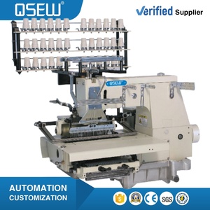 Machine à coudre industrielle à lit plat multi-aiguilles QS-1425PSSM 25/33 aiguilles pour smockage avec boucleur invisible et fil élastique - Product Image 1