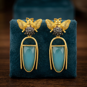Pendientes Colgantes de Latón Hechos a Mano con Piedras Preciosas, Chapados en Oro, Estilo Étnico Bohemio para Fiesta de Compromiso - Product Image 3