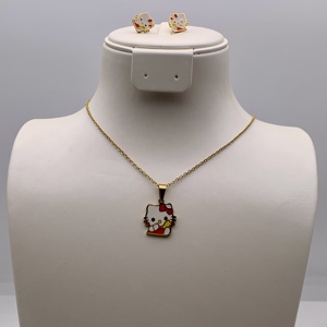 Set Perhiasan Anak Karakter Kate Cat dari Baja Anti Karat Elfic Dubai, Kalung dan Anting, Perhiasan Kartun untuk Wanita dan Anak Perempuan - Product Image 5