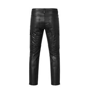 Pantalon de motard vintage en cuir de vache véritable pour homme, respirant, coupe droite, en cuir véritable, par Standard International - Product Image 5