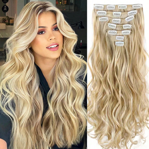 Clip trong Tóc tổng hợp mở rộng tự nhiên sóng tóc chịu nhiệt sợi không ngọn lửa tóc Vàng # tổng hợp clip trong phần mở rộng tóc - Product Image 1