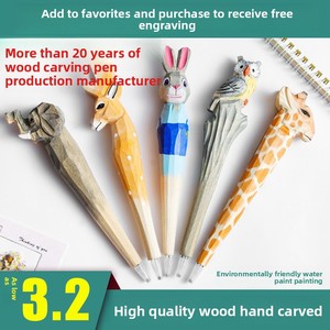 <span class=keywords><strong>Stylo</strong></span> créatif en bois massif sculpté à la main, design girafe mignon de dessin animé - Recharge à bille DIY, encre noire, impression numérique, 15 cm, pour le bureau - Product Image 2