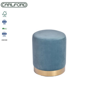 Pouf ottoman en tissu velours CARLFORD avec décoration dorée, tabouret de lit, repose-pieds, meubles pour salon, meubles de salon - Product Image 1