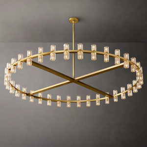 60" Large Circle LED Brass Chandelier Villa Living Room Dining Room Table Big Gold Crystal Round Chandelier - Product Image 4