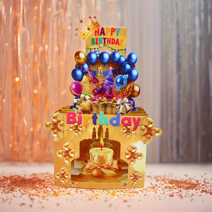 Biglietto d'Auguri Tridimensionale Dorato per Compleanno, Carta Pop-up 3D per Feste, Biglietto Stampato a Colori dai Produttori Originali - Product Image 1