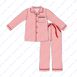 Red Stripe Cotton Knitting Monogram Kids Girls Pajamas Sets <strong>Xmas</strong> Christmas Family <strong>Matching</strong> Ruffled Toddler Girl <strong>Pyjama</strong> Wholesale - Product Image 3