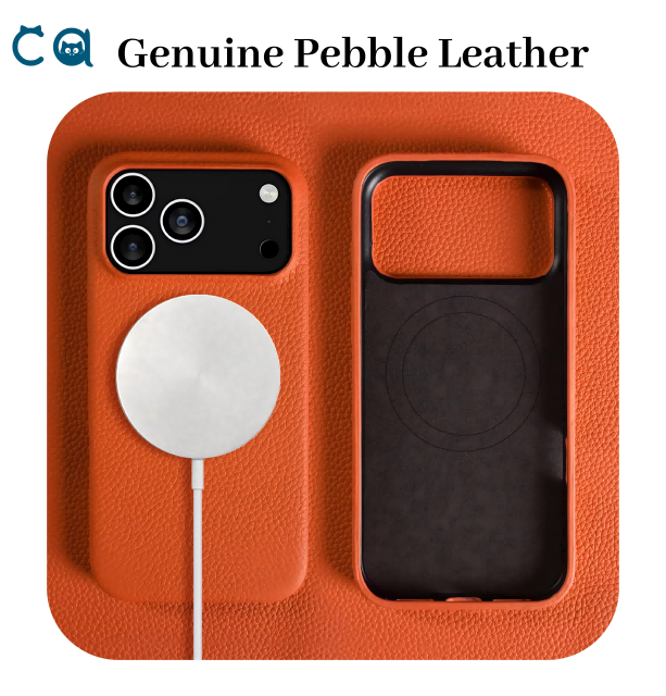 Genuine Pebble Leather Phone Case for Apple 17 Pro Max  16 Pro Full Coverage Strong Magnetic N52 Mobile Protective Cover