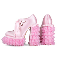 Chaussures à plateforme Y2K Sweet Princess Lolita, grande taille 47, chaussures de cosplay, escarpins Mary Jane en satin à lacets, talons hauts pour femmes