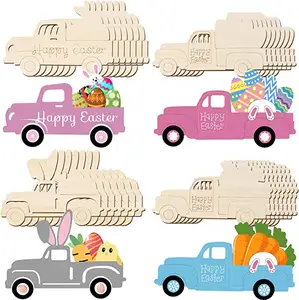 Easter Cutout Unfinished Wooden Truck Cutout Door Hangers Any Shape Cutout for Spring Party Decorations DIY Art Crafts Painting