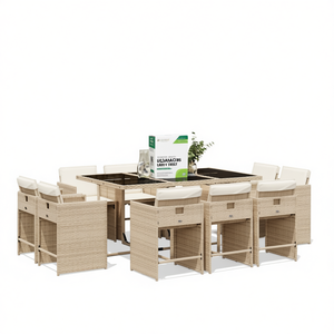 Set da Pranzo da Giardino per 10 Persone in Rattan Beige, Arredamento da Esterno Resistente alle Intemperie, Design Contemporaneo - Product Image 1