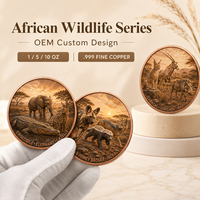 Pièce de monnaie en cuivre pur 999 de 5 oz, colorée, en relief, thème Savane africaine, faune premium, antique, thème Feng Shui, édition impression UV