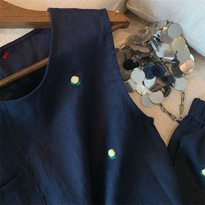 Women's Navy Blue Sleeveless Top And Shorts <b>Set</b> Cotton <b>Linen</b> Breathable Casual Two Piece Outfit - Product Image 4