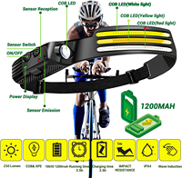Lampe frontale à LED rechargeable avec 10 modes d'éclairage, 3 faisceaux lumineux, détecteur de mouvement et clip pour le travail minier