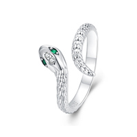 925 Sterling Silver Réglable Serpent Anneau Platine Plaqué Vert Zircon Rétro Textures Serpent Anneau De Mode Bijoux SCR980-E