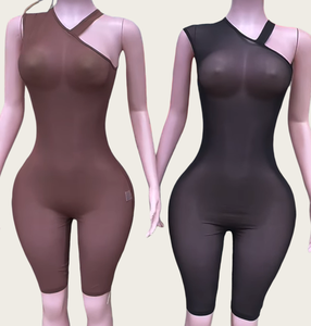 Viviblook J26JP150 Combinaison une pièce asymétrique transparente en maille unie sexy pour femme, idéale pour l'été - Product Image 1