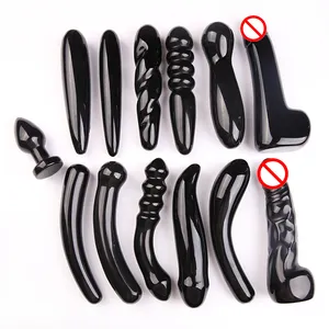 Bulk Natuurlijke Enorme Zwarte Obsidiaan Penis Yoni Massager Crystal Massage Wand Crystal Dildo Voor Vrouwen