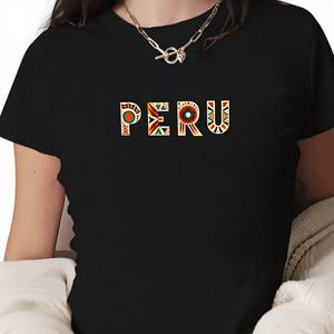Camiseta Corta de Moda para Mujer, Tejida, Ajustada, con Estampado Geométrico de Letras Y2K, PERÚ - Product Image 1