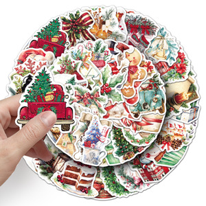 50 feuilles d'autocollants de Noël vintage en aquarelle, décorations de Noël élégantes, autocollants imperméables pour téléphones, ordinateurs portables et tablettes - Product Image 5
