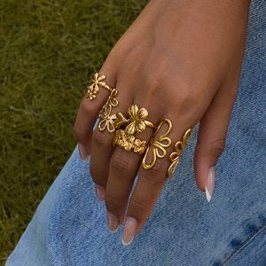 Flower Shape 18k Gold Open <b>Ring</b> Unisex Jewelry Gift Design - Product Image 3