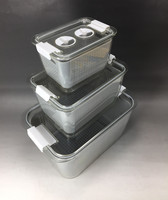 Lot de 3 organiseurs de réfrigérateur rectangulaires en PP+PET moulés par injection, avec plateau de drainage amovible, conteneurs de stockage de légumes empilables