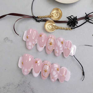 Uñas Artificiales de Alta Calidad en Color Rosa Dorado <span class=keywords><strong>Francés</strong></span>, Tridimensionales, de ABS, Modernas, Forma Almendrada, Longitud Media, Pre-Diseñadas, 24 Piezas - Product Image 4