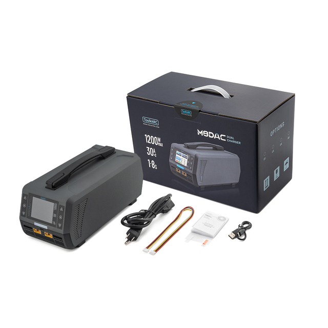 ToolkitRC M8DAC 2-Channels 1200W/60A Plastic Smart Balance Battery Charger 1-8S Multi-Function Fast Lipo LiHv Drone Accessories