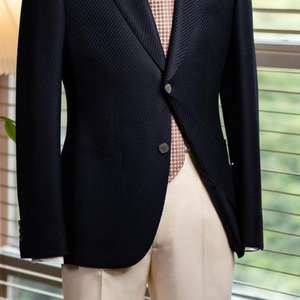 Blazer de Lana Texturizada Azul Marino para Hombre, Transpirable, Corte Slim Fit Italiano <span class=keywords><strong>LP</strong></span> Softine, Cierre de un Botón, Traje Casual de Negocios de Lujo - Product Image 3