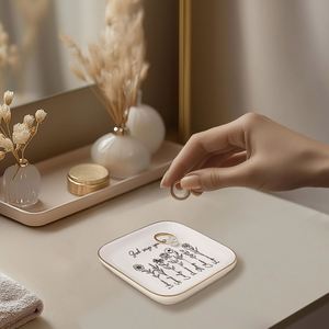 Square Porcelain Jewelry Dish Custom Logo Printing Gold Trim Trinket Tray Personalized Bridesmaid Gifts <b>Ring</b> Holder <b>Plate</b> - Product Image 3