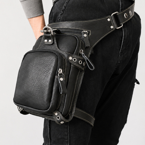 Outdoor Travel 2-Way Genuine Leather Biker <b>Waist</b> <b>Bags</b> <b>Men</b> Fashion With Zipper Closure - Product Image 1