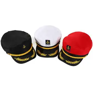 CJ-142 Navy Hat White Summer Retro Flat Captain Navy Sailor Hat White Cotton Custom