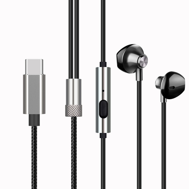 Type-C Digital Decoding Audiophile-grade Stereo Heavy Bass In-Ear Headphones with 120cm Cord for 16 for Honor