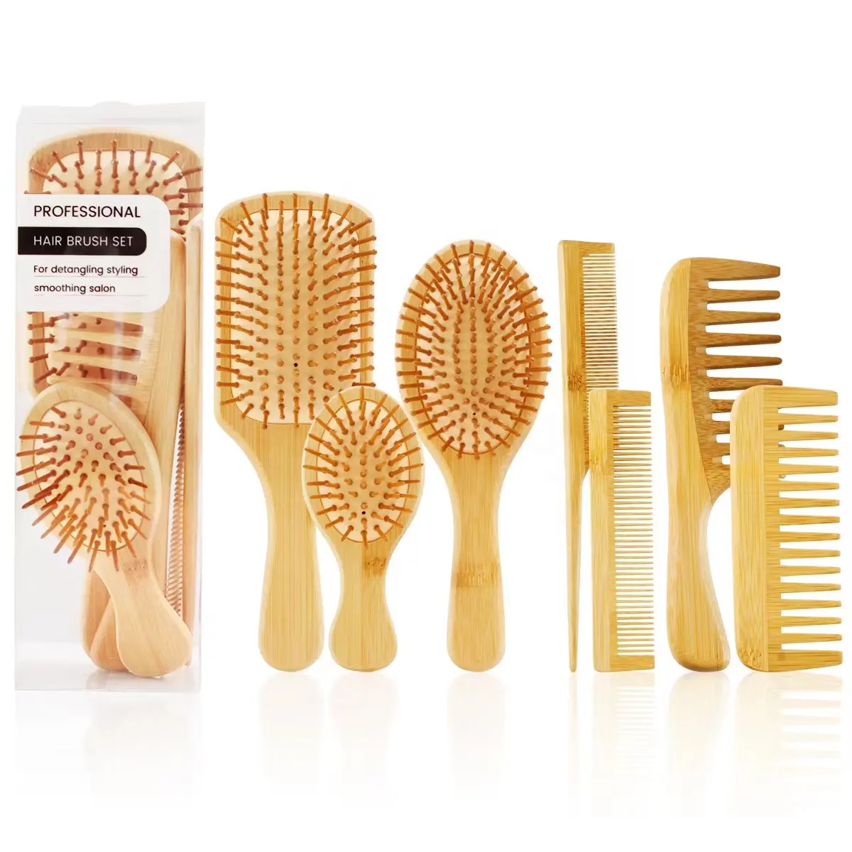 Wholesale Manufacturers Custom Logo Detangling Hair Brush Biodegradable Bamboo расческа для волос Set