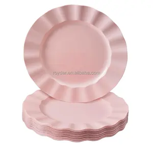 우아한 플라스틱 접시 파티 가리비 림 일회용 저녁 식사 접시 결혼식 리셉션 핑크 플라스틱 접시