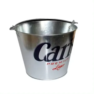 Galvanized Tin Metal Ice Bucket Colorful Party Tubs Bucket With Iron Handles For Beer And Beverage With Branded Logo