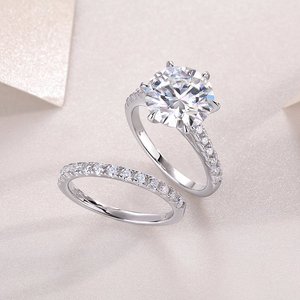 Ensemble de mariage en moissanite taille ronde, couleur D, VVS1, pierres de laboratoire, <span class=keywords><strong>argent</strong></span> sterling S925, plaqué or 18 carats, or rose, or blanc - Product Image 4