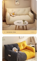 Canapé pouf en coton et lin garni de particules pour salons, petits appartements, unités de location ; deux/trois places, moderne et minimaliste