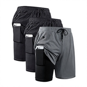 OEM/ODM <b>Mens</b> Board <b>Shorts</b> 2 in 1 Drawstring Solid Breathable Eco-Friendly Quick Dry <b>Compression</b> Liner Black Dark Grey Red XL - Product Image 3
