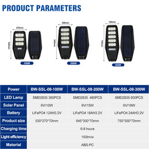 <span class=keywords><strong>BEWAY</strong></span> Farola Solar LED Integrada de Alta Luminosidad ABS IP65 para Exteriores de 100 200 300 W Todo en Uno con Control - Product Image 3