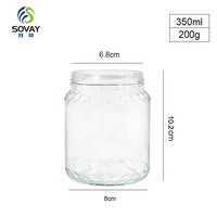 350ML 730ML Grosir Stoples Madu Kaca Kosong Bentuk Heksagonal dengan Tutup, Logo Kustom, Wadah Penyimpanan Madu