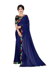 Georgette Saree กับเส้นขอบผ้าไหมพิมพ์ดิบ - Product Image 1