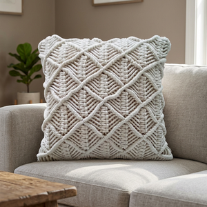 Premium Handmade Macrame Cushion <b>Cover</b> with Tassels – Cotton Boho Decorative Pillow Cove - Product Image 3
