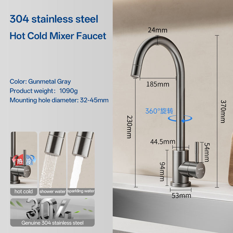 Hot Cold Mixer Faucet-Gunmetal Gray
