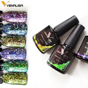 VENALISA-vernis à ongles gel, produit de manucure, à base noire, motif paon, paillettes brillantes ou scintillantes, couleur chrome, 2022, nouveauté