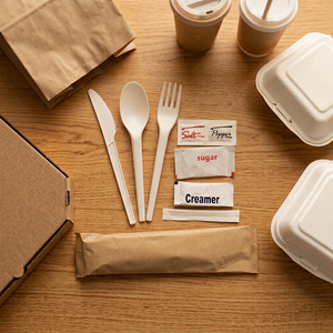 Juego de Cubiertos Desechables Ecológicos de CPLA de 6.5 Pulgadas, Resistentes, Cuchara, Tenedor, Cuchillo, Compostables, para Hostelería, Aerolíneas y Restaurantes - Product Image 1