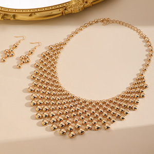 두바이 24k 금 3피스 합금 웨딩 신부 패션 주얼리 액세서리 목걸이 귀걸이 팔찌 세트 - Product Image 3