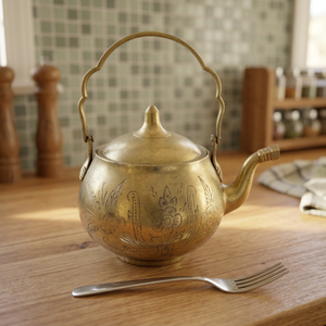 <b>Vintage</b> Brass Tea <b>Kettle</b> With Lid And Handle Ornate Floral Design Water Pots & <b>Kettles</b> Metal Drinkware - Product Image 6